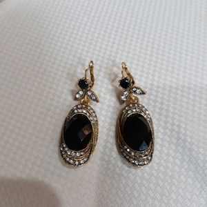 Elegant Black and Gold Earrings with Rhinestones